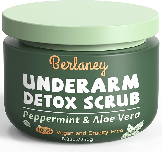 Berlaney Body Scrub and Armpit Detox Scrub 8.8 oz with Peppermint, Aloe Vera and Walnut Shell Powder, Underarm Scrub Helps on Removing Odor, Deep Cleanse & Exfoliating, for Legs, Knee, Feet, Hands Whole Body - Image 2